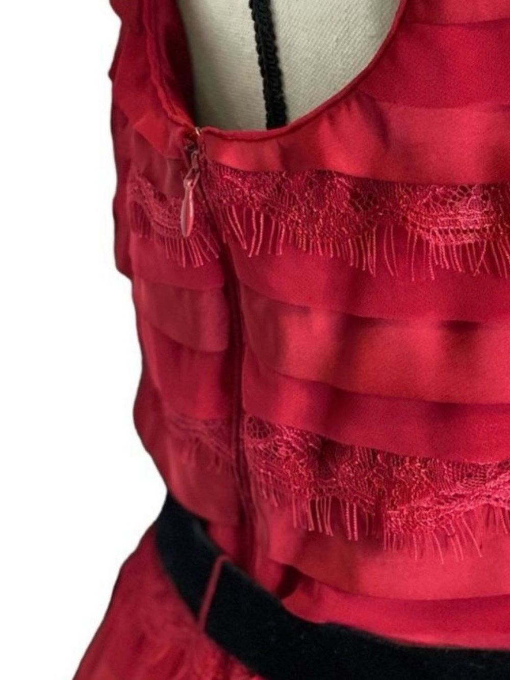 White House Black Market Burgundy Sleeveless Layered Peplum Top with Black Tie - Picture 5 of 7
